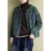 Plus Size Green Plaid Button Patchwork Winter Jackets Long sleeve