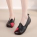 Women Casual Retro Colorblock Genuine Leather Soft Comfortable Lazy Flat Shoes