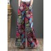 Plus Size Red elastic waist Pockets Print Cotton Wide Leg Pants Summer