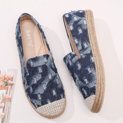 Women Comfy Denim Ripped Design Espadrilles Flats Loafers