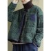 Plus Size Green Plaid Button Patchwork Winter Jackets Long sleeve