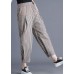 Casual Khaki Plaid Elastic Waist Patchwork Linen Harem Pants Summer