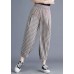 Casual Khaki Plaid Elastic Waist Patchwork Linen Harem Pants Summer