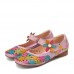 SOCOFY Natural Flowers Hollow Out Cowhide Leather Comfy Breathable Wearable Casual Flat Shoes